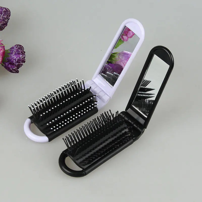 Portable Folding Comb with Travel Mirror and Massage Features