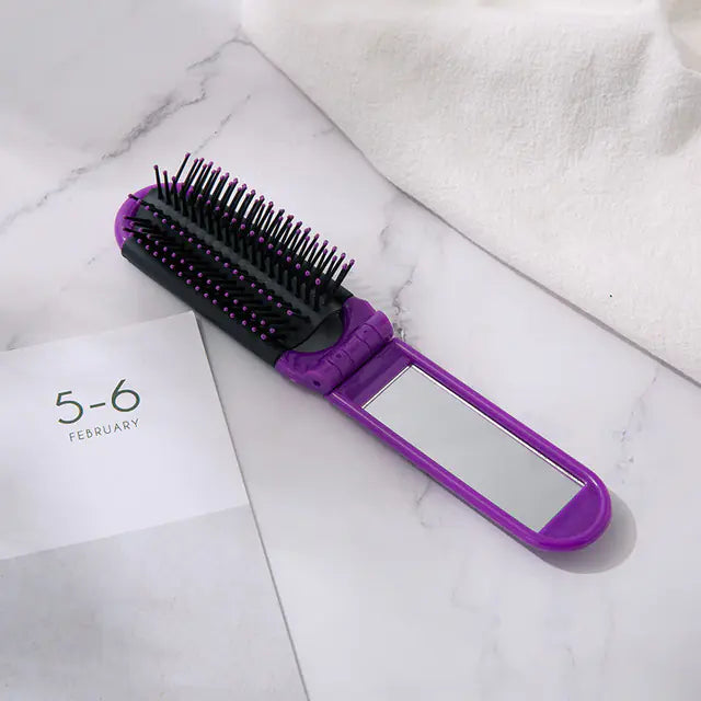 Portable Folding Comb with Travel Mirror and Massage Features