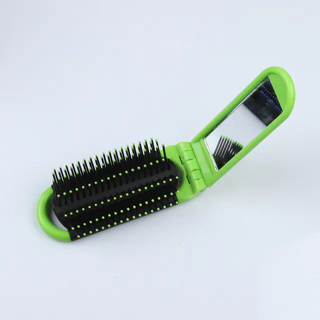 Portable Folding Comb with Travel Mirror and Massage Features
