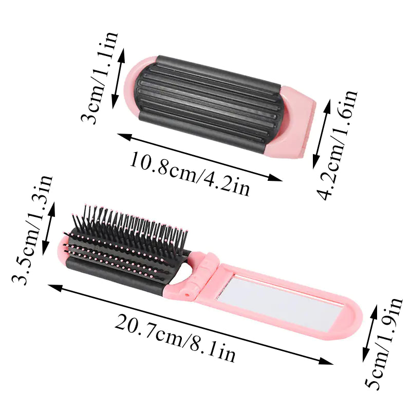 Portable Folding Comb with Travel Mirror and Massage Features