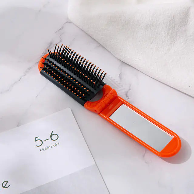 Portable Folding Comb with Travel Mirror and Massage Features