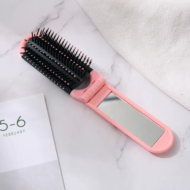 Portable Folding Comb with Travel Mirror and Massage Features