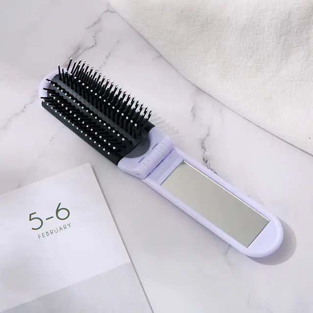 Portable Folding Comb with Travel Mirror and Massage Features