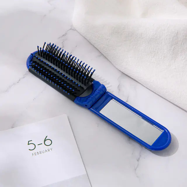 Portable Folding Comb with Travel Mirror and Massage Features