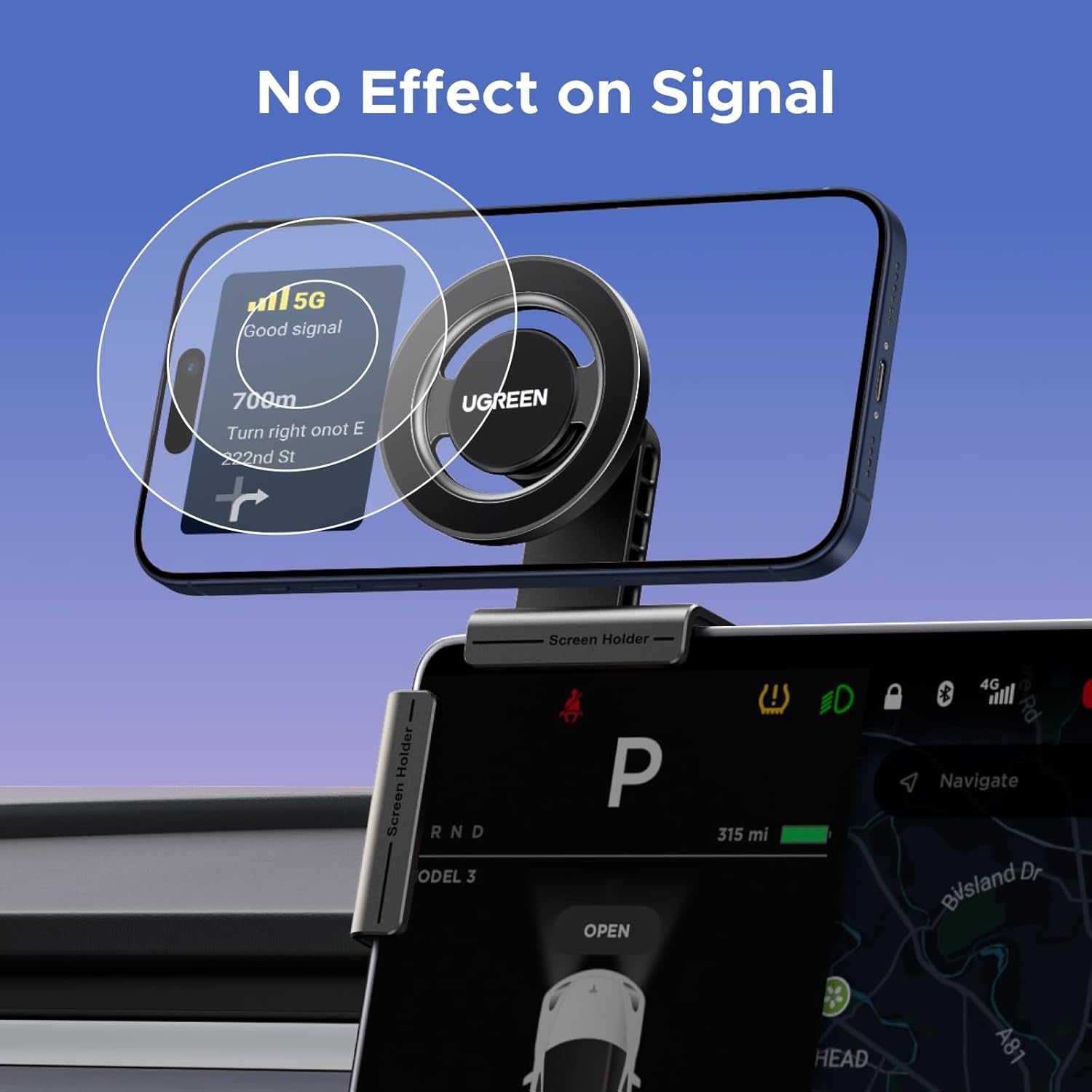 UGREEN Phone Holder for Tesla Model 3 and Y Accessories Magsafe Car Mount Magnetic Phone Mount Strongest Magnet Power Compatible with Iphone 17 16 15 14 13 plus Pro Max Series