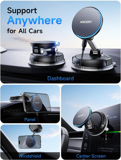 Only for Iphone Magsafe Car Mount Charger [15W Fast Wireless Charge, 78+LBS Strong Suction & 2400Gf Magnetic] 360° Adjustable Car Phone Holder, Phone Holders for Your Car Dash Accents Accessory