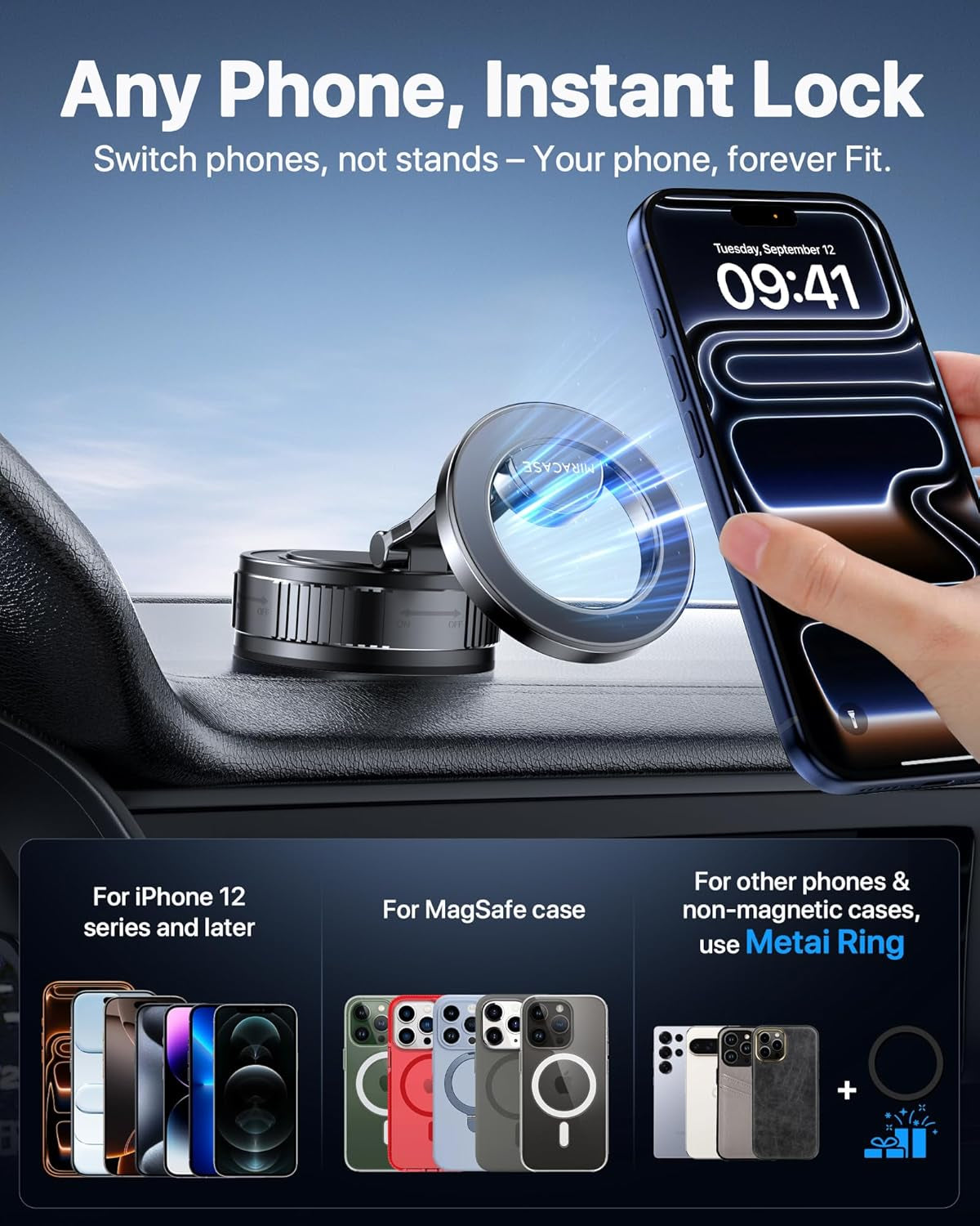 2026 Vacuum for Magsafe Car Mount, [Strongest Suction] Magnetic Phone Holders for Your Car, 360° Adjustable Car Phone Holder Mount for Iphone 17 Pro Max 16 15 14 13 12 & All Smartphones