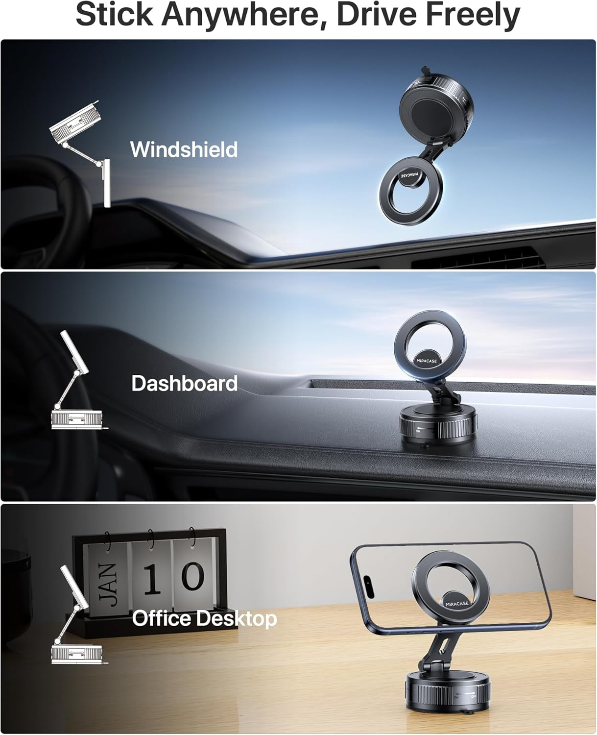 2026 Vacuum for Magsafe Car Mount, [Strongest Suction] Magnetic Phone Holders for Your Car, 360° Adjustable Car Phone Holder Mount for Iphone 17 Pro Max 16 15 14 13 12 & All Smartphones