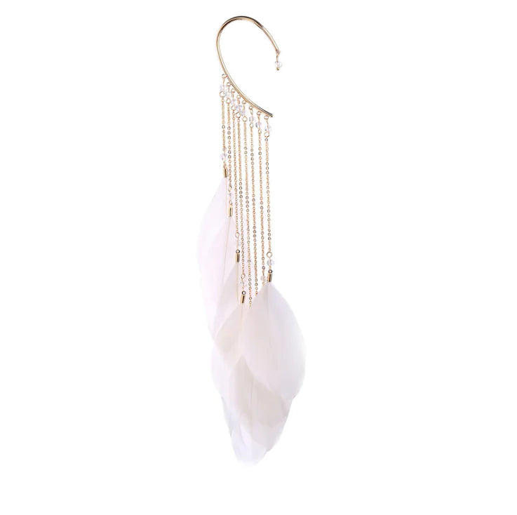 Feather Ear Cuffs, Bohemian Long Tassel Earrings