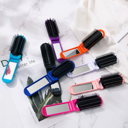 Portable Folding Comb with Travel Mirror and Massage Features