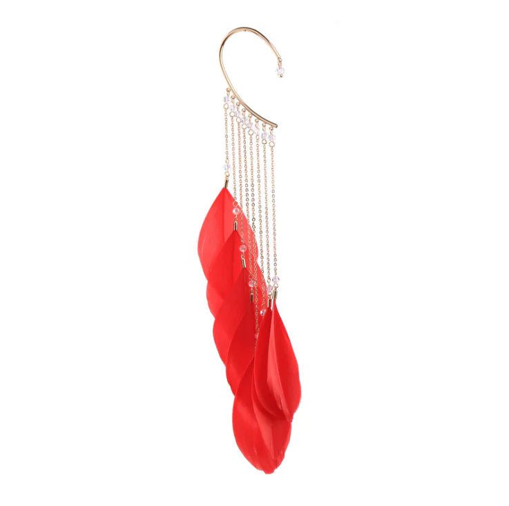 Feather Ear Cuffs, Bohemian Long Tassel Earrings