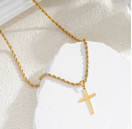 Steel Cross Hemp Chain Necklace