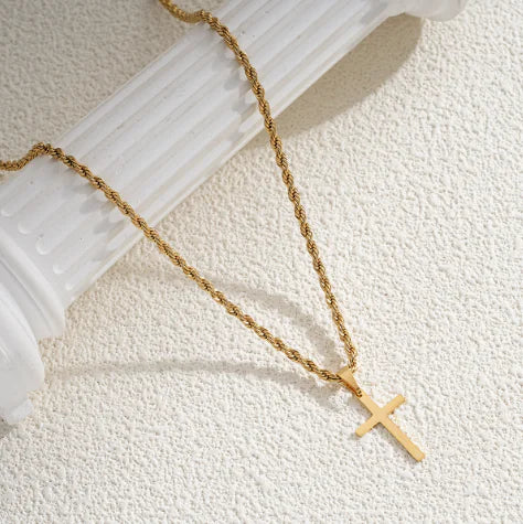 Steel Cross Hemp Chain Necklace