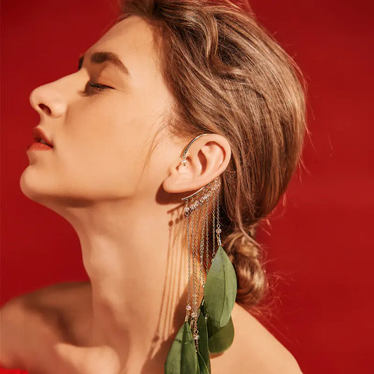 Feather Ear Cuffs, Bohemian Long Tassel Earrings