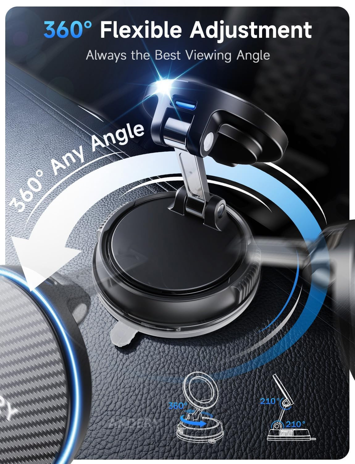 Only for Iphone Magsafe Car Mount Charger [15W Fast Wireless Charge, 78+LBS Strong Suction & 2400Gf Magnetic] 360° Adjustable Car Phone Holder, Phone Holders for Your Car Dash Accents Accessory
