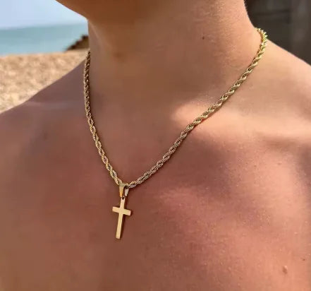 Steel Cross Hemp Chain Necklace