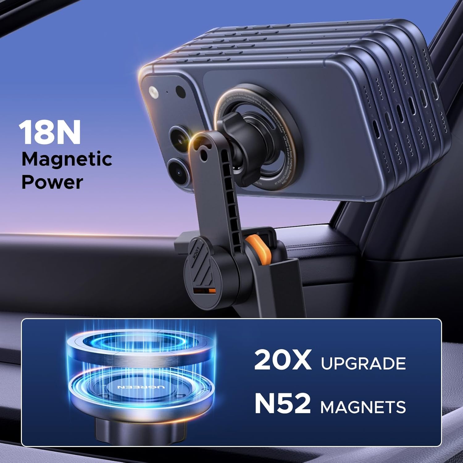 UGREEN Phone Holder for Tesla Model 3 and Y Accessories Magsafe Car Mount Magnetic Phone Mount Strongest Magnet Power Compatible with Iphone 17 16 15 14 13 plus Pro Max Series