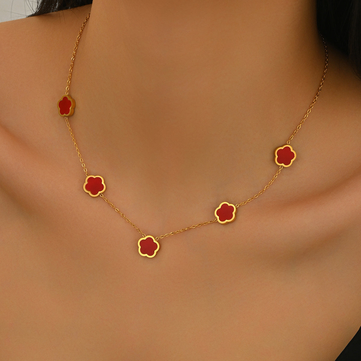 18K Gold Plated Five Leaf Clover Necklace