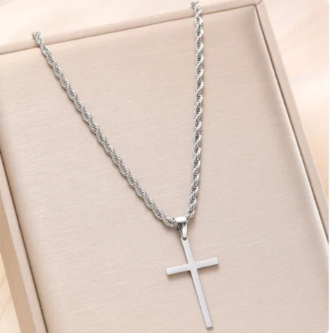 Steel Cross Hemp Chain Necklace