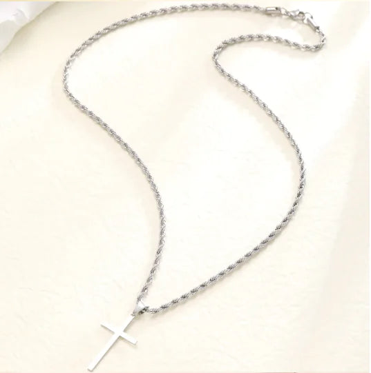Steel Cross Hemp Chain Necklace