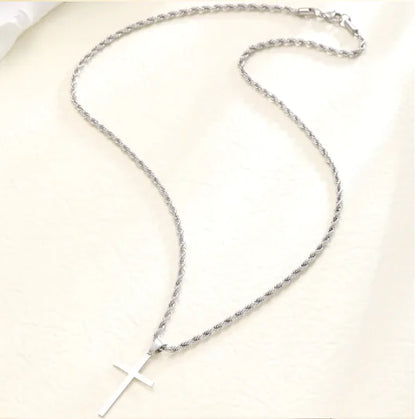 Steel Cross Hemp Chain Necklace