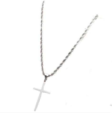 Steel Cross Hemp Chain Necklace