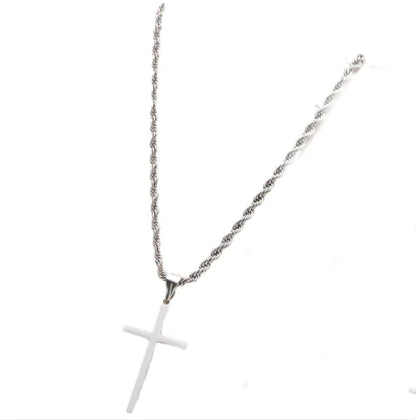 Steel Cross Hemp Chain Necklace