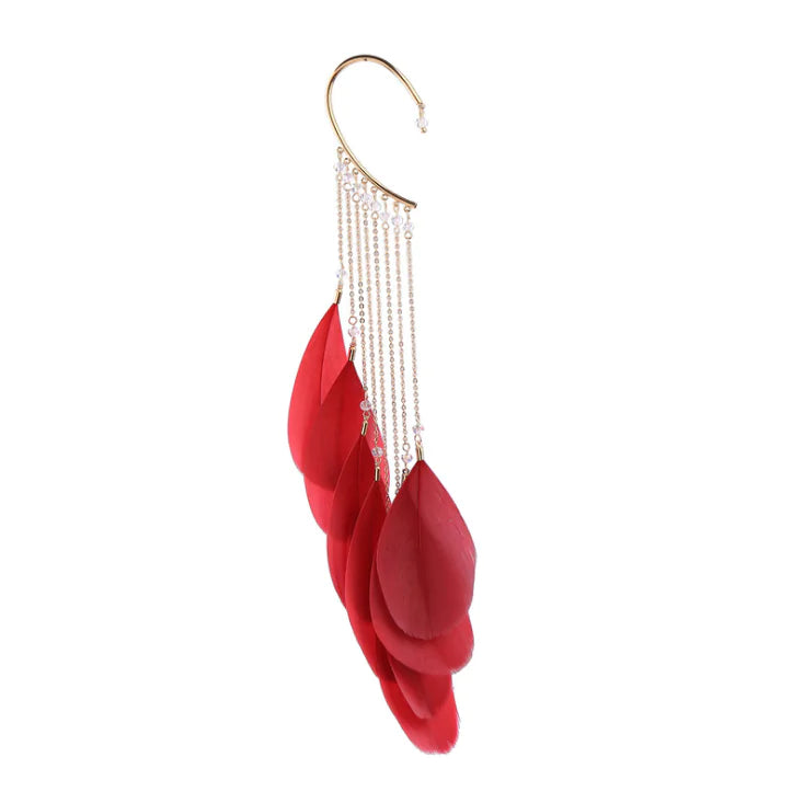 Feather Ear Cuffs, Bohemian Long Tassel Earrings