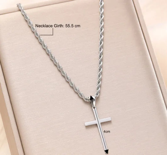 Steel Cross Hemp Chain Necklace