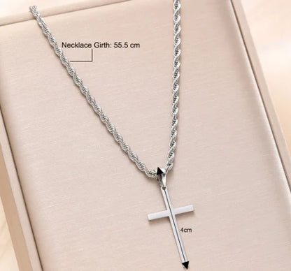 Steel Cross Hemp Chain Necklace