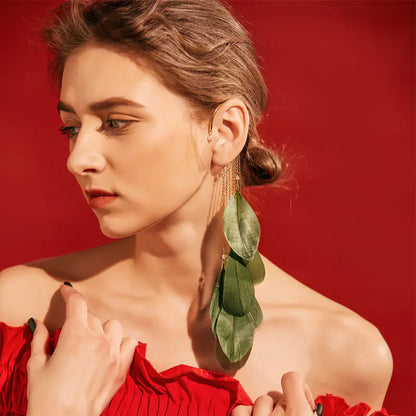 Feather Ear Cuffs, Bohemian Long Tassel Earrings