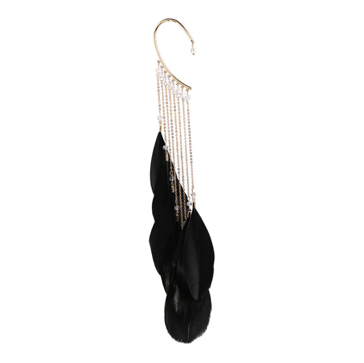 Feather Ear Cuffs, Bohemian Long Tassel Earrings