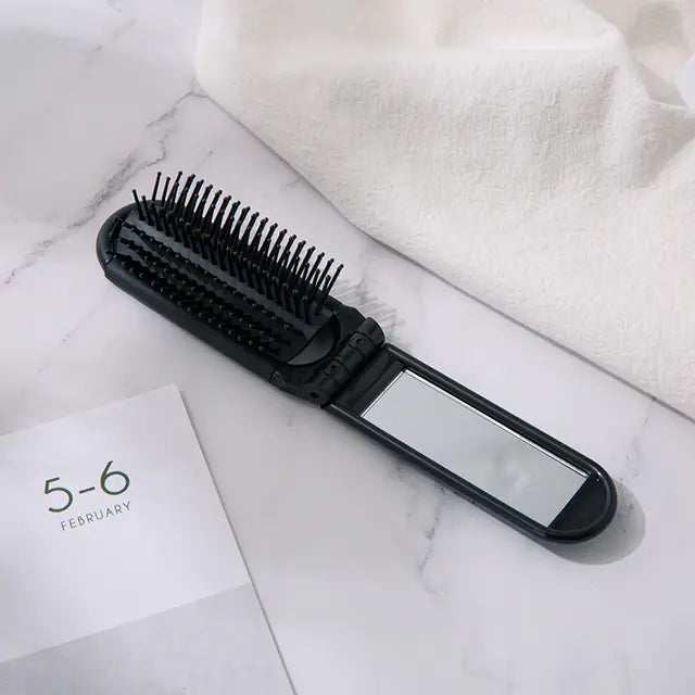 Portable Folding Comb with Travel Mirror and Massage Features